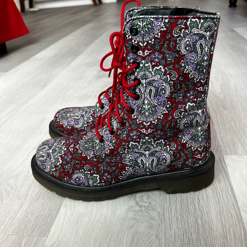 Y’s YOSHI YAMAMOTO DR MARTEN LEATHER PAISLEY COMBAT BOOTS COACHELLA FESTIVAL 7.5 - Picture 4 of 8